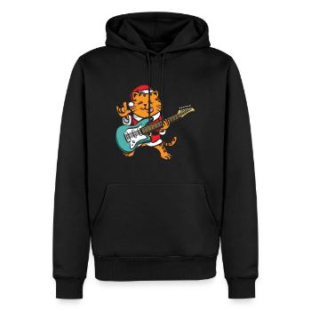 Guitariste Guitare Comic Cat Noël - Sweat à capuche Premium bio Homme - noir - Devant - Nico (187cm)