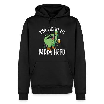 Leprechaun T-Rex Dino Bier I'm Here To Paddy Hard - Männer Premium Bio Hoodie - Schwarz - Vorne - Nico (187cm)