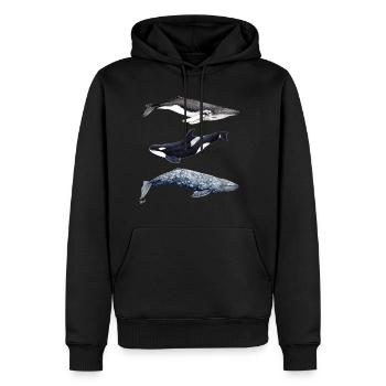 baleine à bosse, épaulard et la baleine grise - baleine - baleine - Sweat à capuche Premium bio Homme - noir - Devant - Nico (187cm)