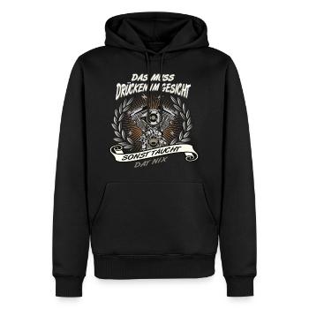 Das muss drücken im Gesicht Motorrad Moped Bike - Männer Premium Bio Hoodie - Schwarz - Vorne - Nico (187cm)