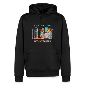 Life is better with my Camera - Männer Premium Bio Hoodie - Schwarz - Vorne - Nico (187cm)