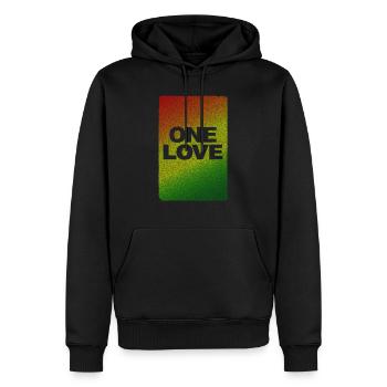 REGGAE, MARLEY, JAMAIKA,RASTAFARI, ONE LOVE DESIGN - Männer Premium Bio Hoodie - Schwarz - Vorne - Nico (187cm)