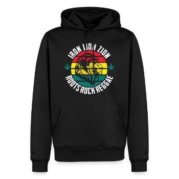 IRON LION ZION, ROOTS ROCK REGGAE, Marley, Rasta - Männer Premium Bio Hoodie - Schwarz - Vorne - Nico (187cm)