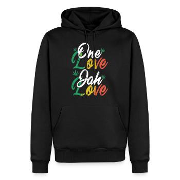 one love jah love, Reggae, Rastafari, Marley - Männer Premium Bio Hoodie - Schwarz - Vorne - Nico (187cm)