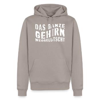 The whole brain sucked away - Men’s Premium Organic Hoodie - taupe - Front - Nico (187cm)