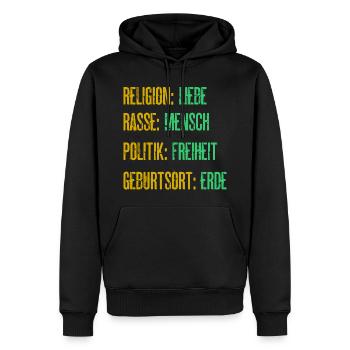 Religion Liebe Rasse Mensch Politik Freiheit - Männer Premium Bio Hoodie - Schwarz - Vorne - Nico (187cm)