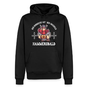 Nordische Gott der Ungeduld Hammersbald Wikinger - Männer Premium Bio Hoodie - Schwarz - Vorne - Nico (187cm)