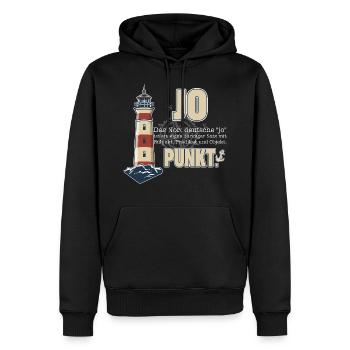 Nordisch Klar – Leuchtturm & Humor - Männer Premium Bio Hoodie - Schwarz - Vorne - Nico (187cm)