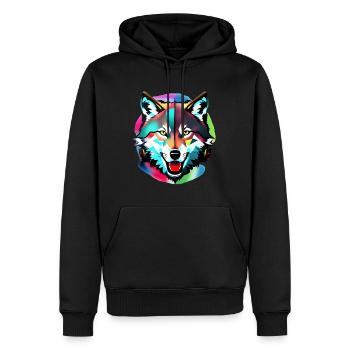 Bunter Wolf - Männer Premium Bio Hoodie - Schwarz - Vorne - Nico (187cm)