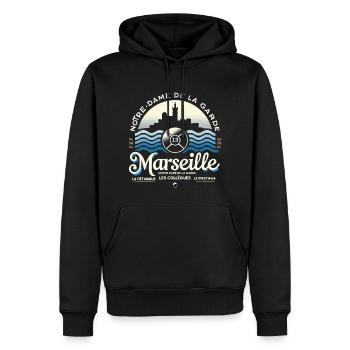 Marseille - Notre-Dame-Culture Méditerranéenne BB - Sweat à capuche Premium bio Homme - noir - Devant - Nico (187cm)