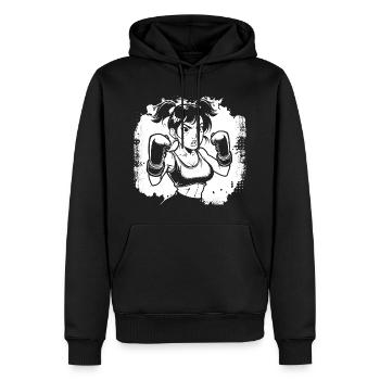 Weiblicher Boxer - Männer Premium Bio Hoodie - Schwarz - Vorne - Nico (187cm)