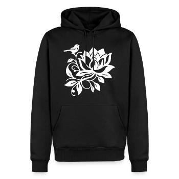 Le lotus blanc et l'oiseau - Sweat à capuche Premium bio Homme - noir - Devant - Nico (187cm)