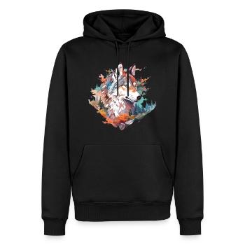 Loup Tête de loup Forêt Nature Montagnes Désert Coloré - Sweat à capuche Premium bio Homme - noir - Devant - Nico (187cm)