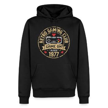 Mars 1977 Cadeau d’anniversaire Mars 1977 Naissance - Sweat à capuche Premium bio Homme - noir - Devant - Nico (187cm)