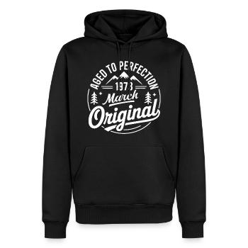 März 1973 – Legende der Gipfel und Berge - Männer Premium Bio Hoodie - Schwarz - Vorne - Nico (187cm)