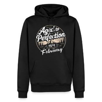 Février 1974 - Sweat à capuche Premium bio Homme - noir - Devant - Nico (187cm)