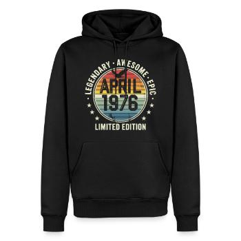 Édition Limitée Avril 1976 - Design Vintage 1976 - Sweat à capuche Premium bio Homme - noir - Devant - Nico (187cm)