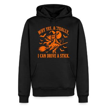 Why Yes Actually I Can Drive a Stick / Halloween - Männer Premium Bio Hoodie - Schwarz - Vorne - Nico (187cm)