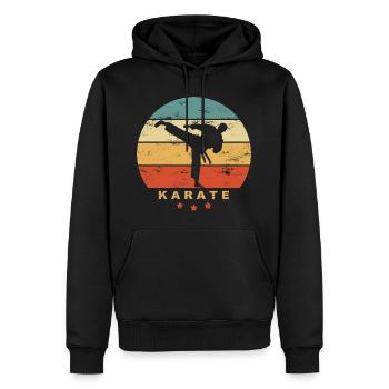 KARATE - L’homme fait karatekick - Arts martiaux rétro - Sweat à capuche Premium bio Homme - noir - Devant - Nico (187cm)