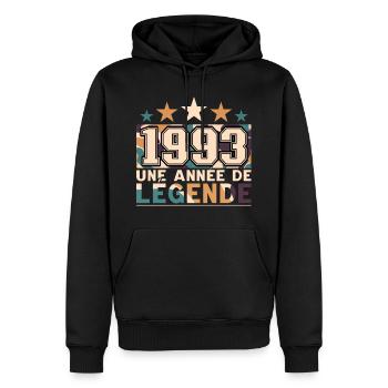 Homme Né En 1993 Anniversaire 30 Ans - Sweat à capuche Premium bio Homme - noir - Devant - Nico (187cm)