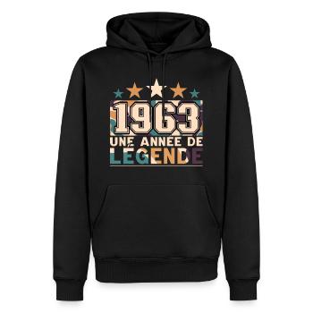 Homme Né En 1963 Anniversaire 60 Ans - Sweat à capuche Premium bio Homme - noir - Devant - Nico (187cm)