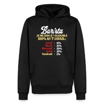 100% Au Travail Citation Drôle Barista - Sweat à capuche Premium bio Homme - noir - Devant - Nico (187cm)