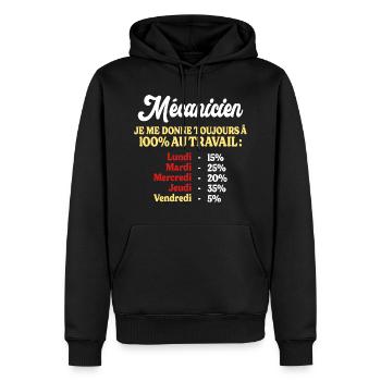 100% Au Travail Citation Drôle Mécanicien - Sweat à capuche Premium bio Homme - noir - Devant - Nico (187cm)