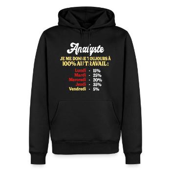 100% Au Travail Citation Drôle Analyste - Sweat à capuche Premium bio Homme - noir - Devant - Nico (187cm)