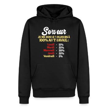 100% Au Travail Citation Drôle Serveur - Sweat à capuche Premium bio Homme - noir - Devant - Nico (187cm)
