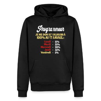 100% Au Travail Citation Drôle Programmeur - Sweat à capuche Premium bio Homme - noir - Devant - Nico (187cm)