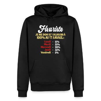 100% Au Travail Citation Drôle Fleuriste - Sweat à capuche Premium bio Homme - noir - Devant - Nico (187cm)