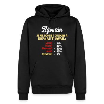 100% Au Travail Citation Drôle Bijoutier - Sweat à capuche Premium bio Homme - noir - Devant - Nico (187cm)