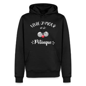 Vivre D'Amour Et De Pétanque Humour Pétanque - Sweat à capuche Premium bio Homme - noir - Devant - Nico (187cm)