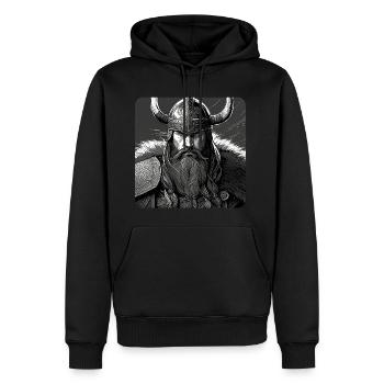 Stolzer Wikinger Krieger mit Hörner Helm Portrait - Männer Premium Bio Hoodie - Schwarz - Vorne - Nico (187cm)
