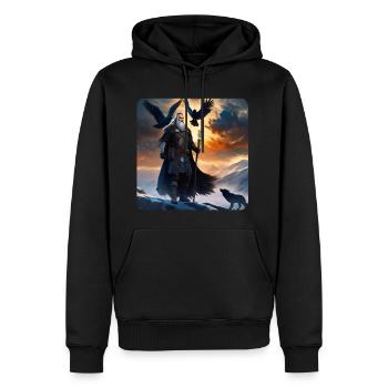 Viking Odin avec le corbeau Hugin et Munin et Wolf - Sweat à capuche Premium bio Homme - noir - Devant - Nico (187cm)