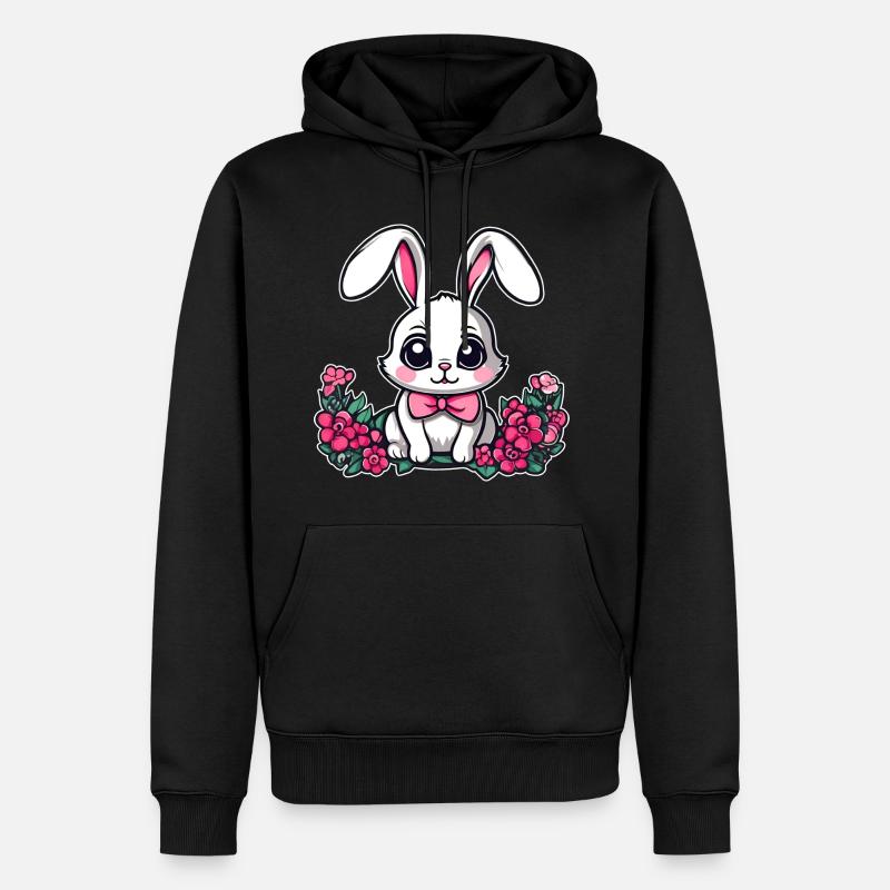 Mignon petit lapin avec des fleurs - Sweat à capuche Premium bio Homme - noir