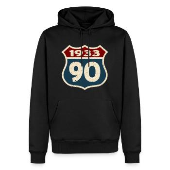 90 Jahre alt - Geburtstag 1933 - 1933 geboren - Männer Premium Bio Hoodie - Schwarz - Vorne - Nico (187cm)