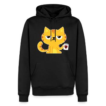 Kaffee trinkende Katze - Coffee Cat - Koffein - Männer Premium Bio Hoodie - Schwarz - Vorne - Nico (187cm)