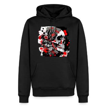 Totenschädel Splash Trash Polka Tattoo - Männer Premium Bio Hoodie - Schwarz - Vorne - Nico (187cm)
