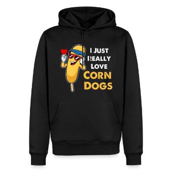 I Just Really Love CornDogs, Corndog Lover - Men’s Premium Organic Hoodie - black - Front - Nico (187cm)