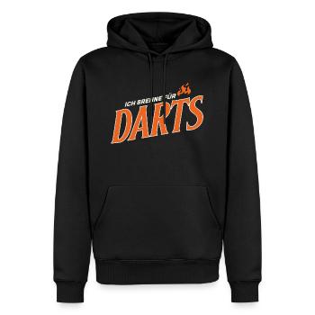 Ich brenne für Darts Motiv - Männer Premium Bio Hoodie - Schwarz - Vorne - Nico (187cm)