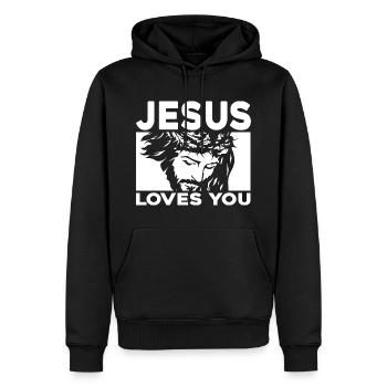 Jesus Loves You - Männer Premium Bio Hoodie - Schwarz - Vorne - Nico (187cm)