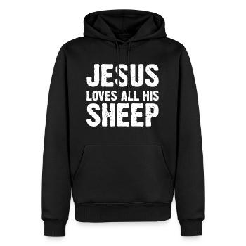 Jésus aime toutes ses brebis - Sweat à capuche Premium bio Homme - noir - Devant - Nico (187cm)