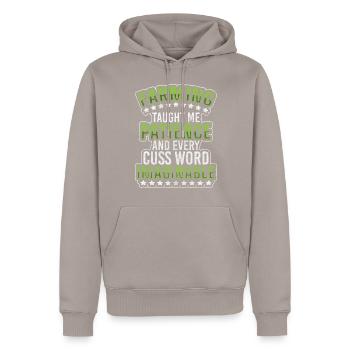 Farmer Cattle Cereals - Men’s Premium Organic Hoodie - taupe - Front - Nico (187cm)