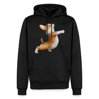 Chien Corgi en pose de yoga - Sweat à capuche Premium bio Homme - noir - Devant - Nico (187cm)