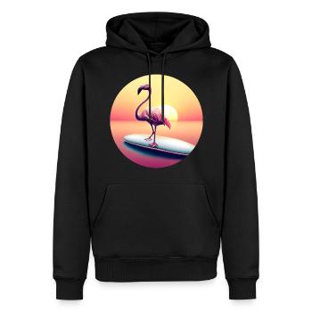 Surfing flamingo in sunset - Men’s Premium Organic Hoodie - black - Front - Nico (187cm)