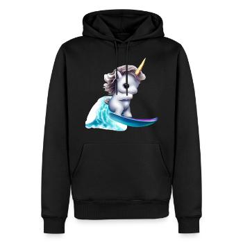 Einhorn auf Surfbrett - Männer Premium Bio Hoodie - Schwarz - Vorne - Nico (187cm)