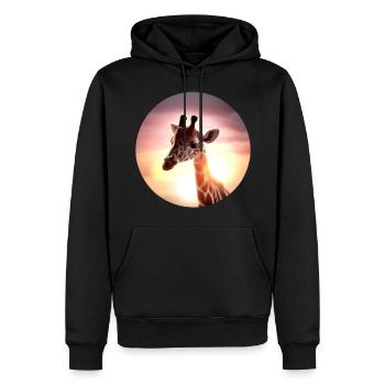 Jeune girafe au coucher du soleil - Sweat à capuche Premium bio Homme - noir - Devant - Nico (187cm)