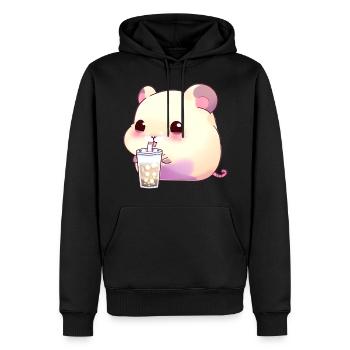 Kawaii Hamster mit Bubble Tea - Männer Premium Bio Hoodie - Schwarz - Vorne - Nico (187cm)