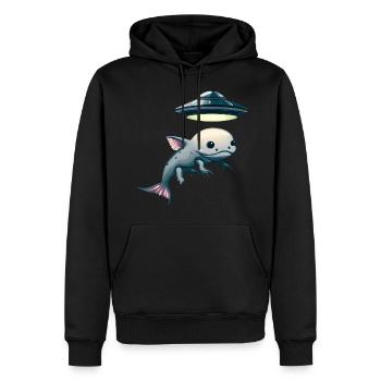 Enlèvement d’OVNI: Alien et Axolotl - Sweat à capuche Premium bio Homme - noir - Devant - Nico (187cm)